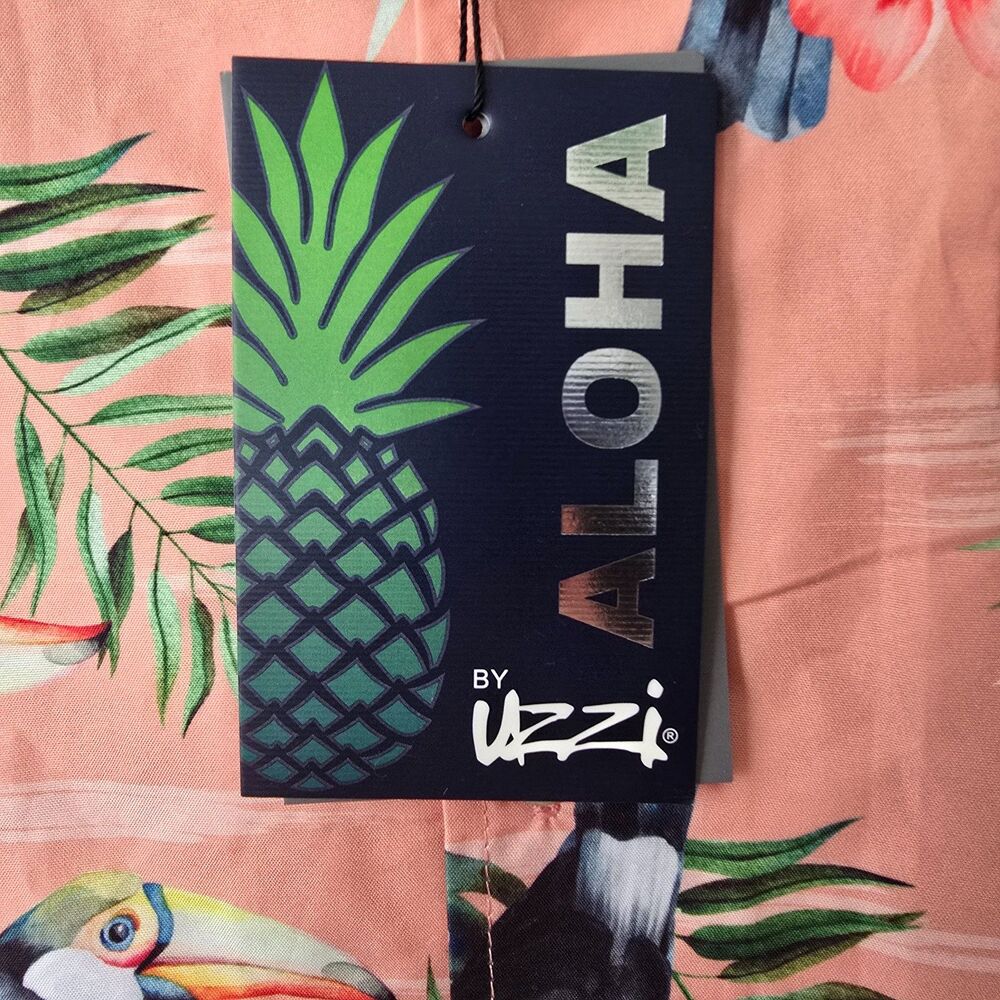 NWT Uzzi Amphibious Gear Hawaiian Button Up Shirt Toucan Coral Vaca Resort Beach - Picture 7 of 10